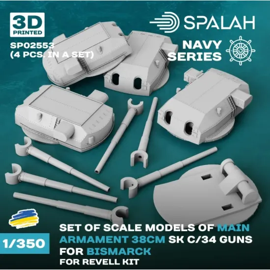 Spalah Sp02553 1/350 Main Armament 38 Cm Sk C/34 For Bismarck For Revell Kit