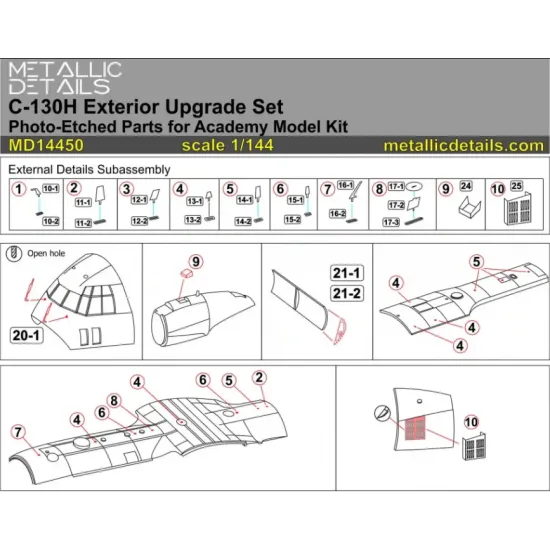 Metallic Details Md14450 1/144 C-130h Hercules. Exterior Academy