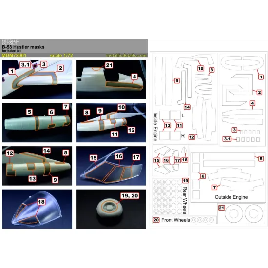 Metallic Details Mdm72001 1/72 B-58 Hustler Masks Italeri Canopy, Exterior Panels And Wheels