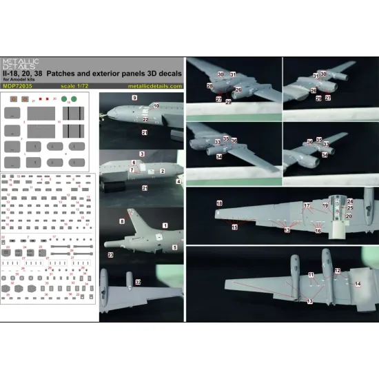 Metallic Details Mdp72035 1/72 Il-18 Il-20 Il-38 Hatches And Exterior Panels Amodel