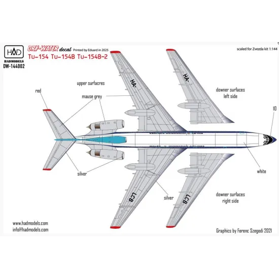 Hadmodels Dw-144002 1/144 Tu-154 B Tu-154b-1 70s-80s Years Malev Dry-water Decal Sheet