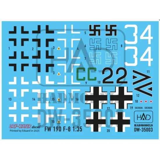 Hadmodels Dw-ap35003 1/35 Fw 190 F-8 Green C Black 2 White 34 Dry-water Decal