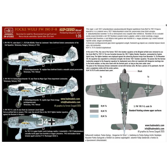 Hadmodels Dw-ap35003 1/35 Fw 190 F-8 Green C Black 2 White 34 Dry-water Decal