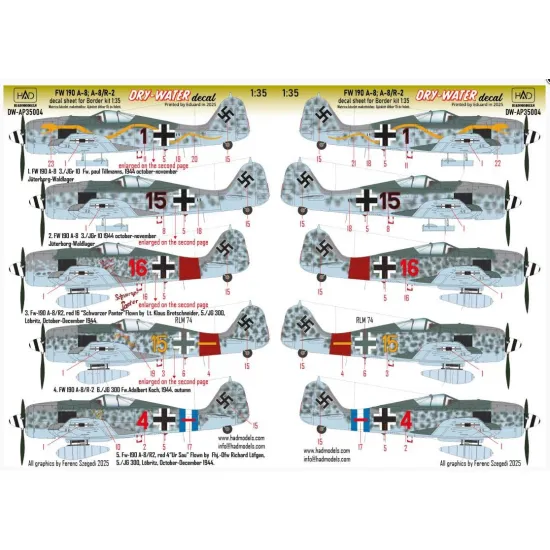 Hadmodels Dw-ap35004 1/35 Fw 190 A-8 A-8/R-2 Dry-water Decal