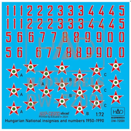 Hadmodels Dw-72001 1/72 Hungarian National Insignias And Numbers 1950-1990 Dry-water Decal Sheet