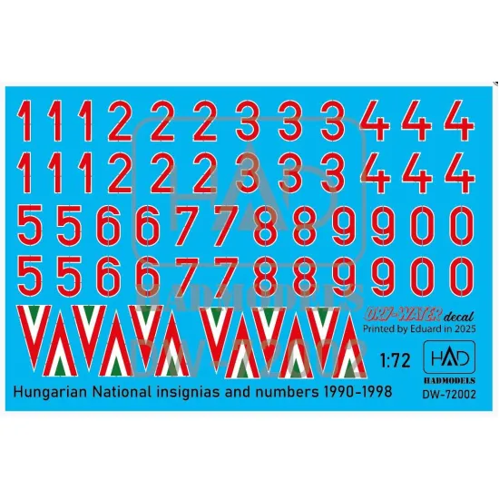 Hadmodels Dw-72002 1/72 Hungarian National Insignias And Numbers 1990-1998 Dry-water Decal Sheet