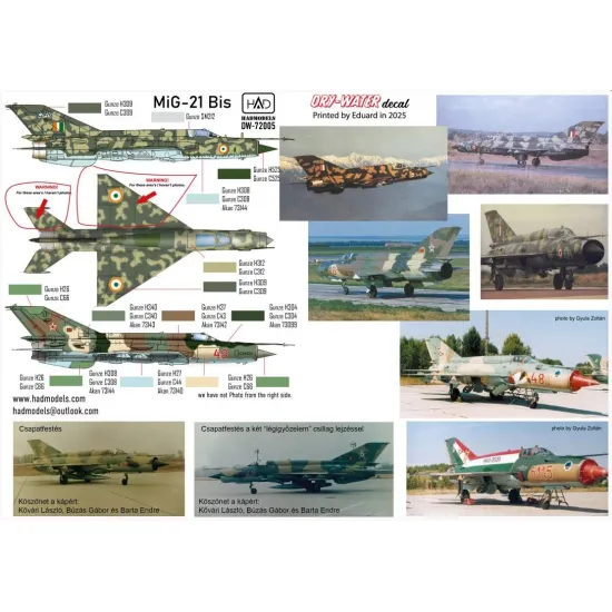 Hadmodels Dw-72005 1/72 Mig-21 Bis Dry-water Decal Sheet