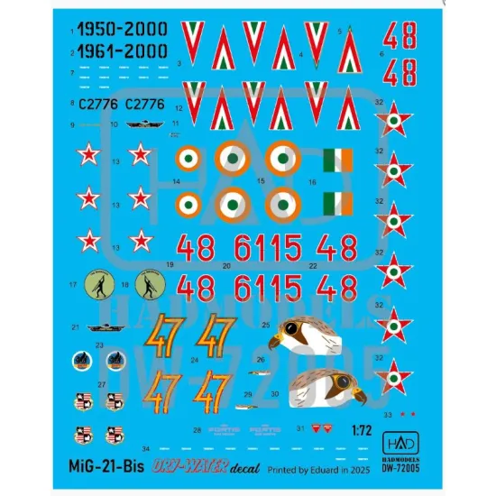 Hadmodels Dw-72005 1/72 Mig-21 Bis Dry-water Decal Sheet