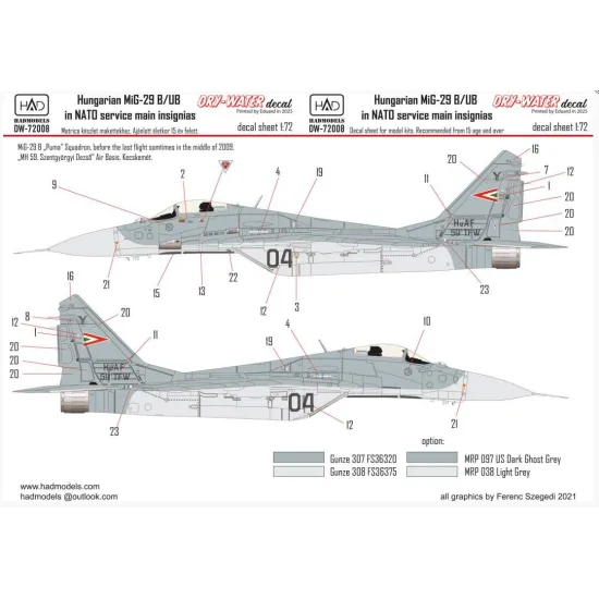 Hadmodels Dw-72008 1/72 Mig-29 Nato Dry-water Decal Sheet
