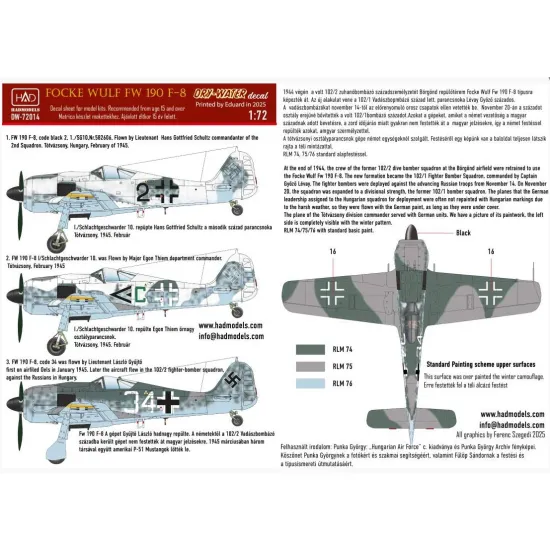 Hadmodels Dw-72014 1/72 Fw 190 F-8 Green C Black 2 White 34 Dry-water Decal Sheet