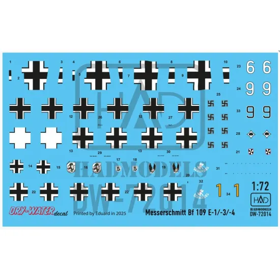 Hadmodels Dw-72015 1/72 Messerschmitt Bf 109 E-1 E-2 E-3 Dry-water Decal Sheet