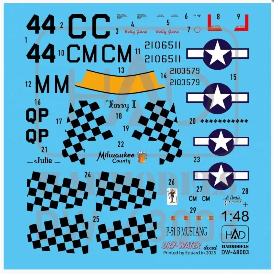 Hadmodels Dw-48003 1/48 P-51b Dry-water Decal Sheet