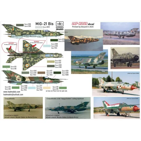 Hadmodels Dw-48005 1/48 Mig-21 Bis Dry-water Decal Sheet
