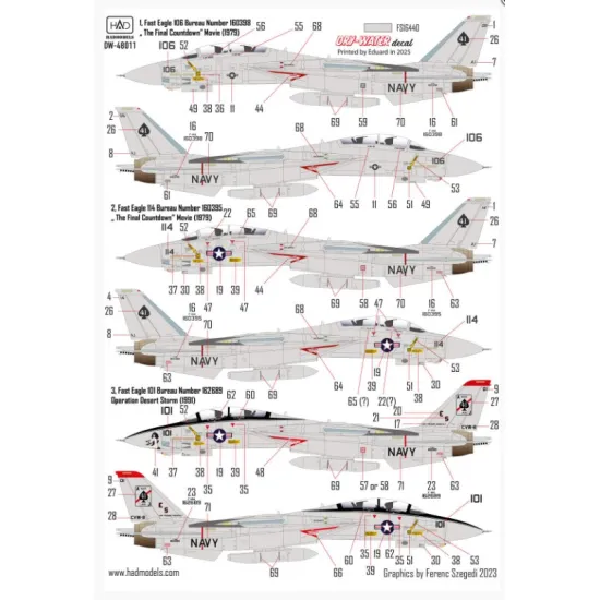 Hadmodels Dw-48011 1/48 F-14a Vf-41 Black Aces Decal Sheet The Final Countdown Dry-water Decal Sheet