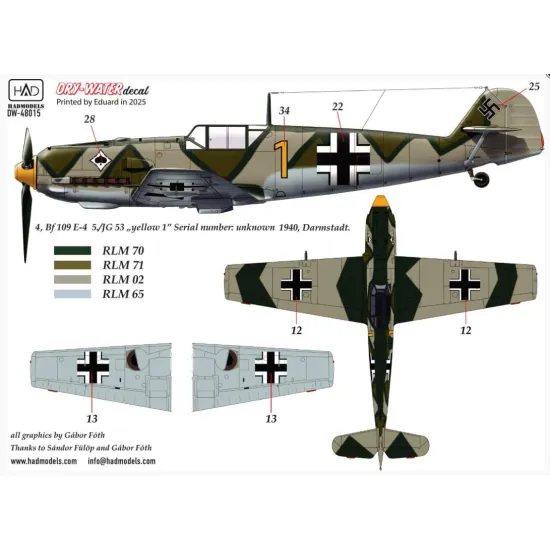 Hadmodels Dw-48015 1/48 Messerschmitt Bf 109 E-1 E-2 E-3 Dry-water Decal Sheet