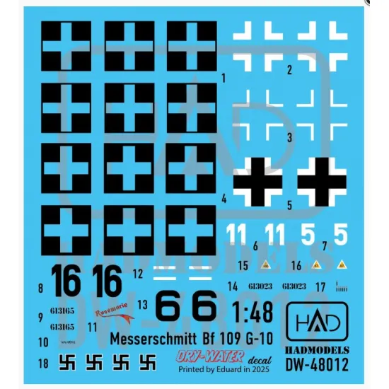 Hadmodels Dw-48012 1/48 Messerschmitt Bf 109 G-10 Dry-water Decal Sheet