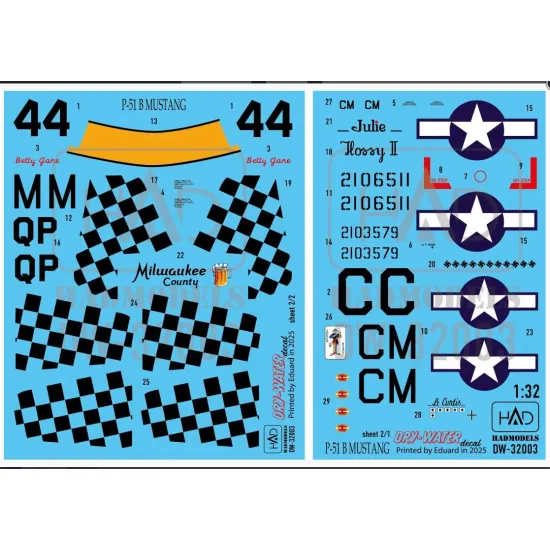Hadmodels Dw-32003 1/32 P-51b Dry-water Decal Sheet