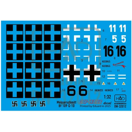 Hadmodels Dw-32012 1/32 Messerschmitt Bf 109 G-10 Dry-water Decal Sheet