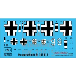 Hadmodels Dw-32015 1/32 Messerschmitt Bf 109 E-1 White 9 Dry-water Decal Sheet