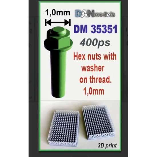 Dan Models 35351 1/35 Set Of 1mm Hex Nuts With Threaded Washers 400 Pcs 3d Printed