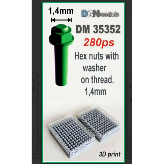 Dan Models 35352 1/35 Set Of 1/4mm Hex Nuts With Threaded Washers 280 Pcs 3d Printed