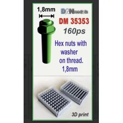 Dan Models 35353 1/35 Set Of 160 1/8mm Hex Nuts With Threaded Washers 3d Printed