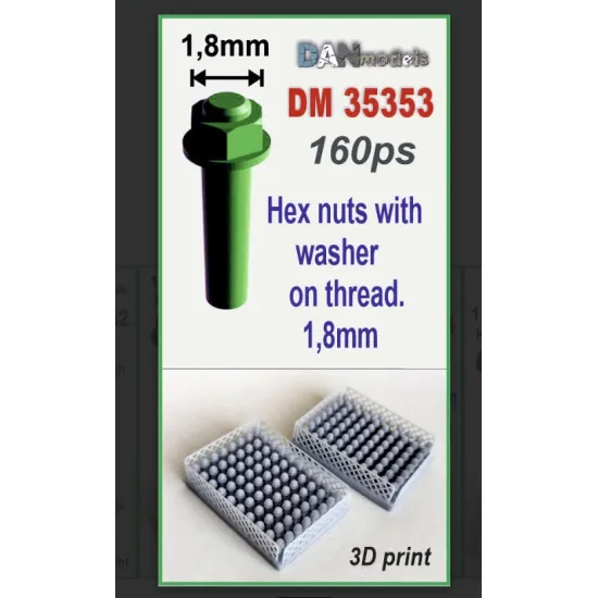 Dan Models 35353 1/35 Set Of 160 1/8mm Hex Nuts With Threaded Washers 3d Printed
