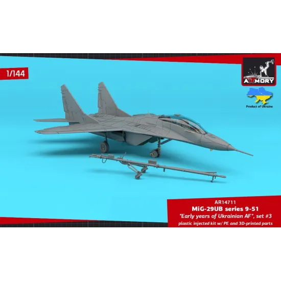 Armory 14711 1/144 Mig-29ub Series 9-51 Twin Seater Early Years Of Ukrainian Af Set 3 Plastic Injected Kit W/ 3d-printed Pe Parts