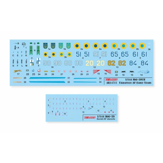 Armory 14711 1/144 Mig-29ub Series 9-51 Twin Seater Early Years Of Ukrainian Af Set 3 Plastic Injected Kit W/ 3d-printed Pe Parts