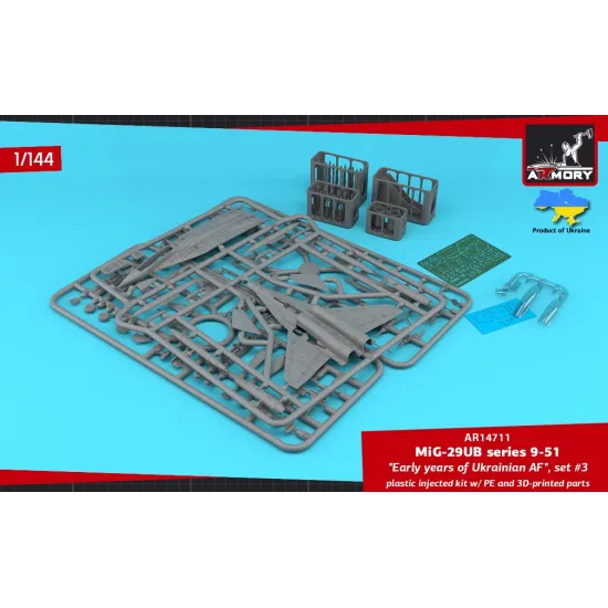 Armory 14711 1/144 Mig-29ub Series 9-51 Twin Seater Early Years Of Ukrainian Af Set 3 Plastic Injected Kit W/ 3d-printed Pe Parts