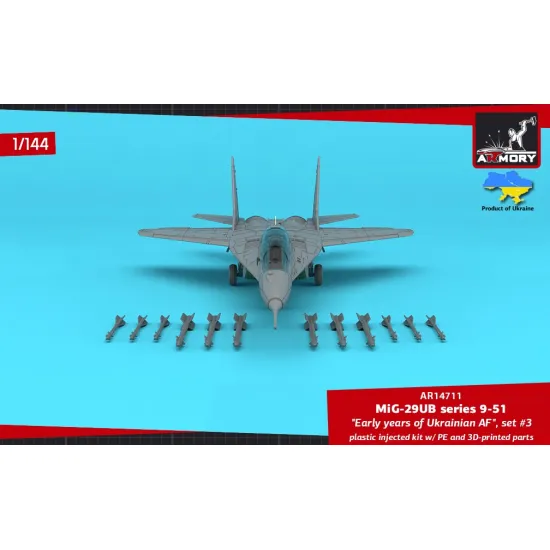 Armory 14711 1/144 Mig-29ub Series 9-51 Twin Seater Early Years Of Ukrainian Af Set 3 Plastic Injected Kit W/ 3d-printed Pe Parts