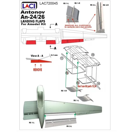 Laci 720045 1/72 Antonov An-24/26 Landing Flaps Amodel Kit For Experienced Modellers