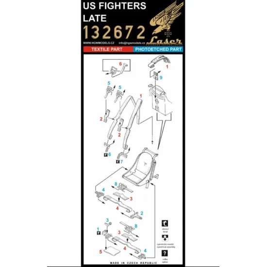 Hgw 132672 1/32 Us Fighters Late White - Strips Textile Belts Photo-etched Accessories