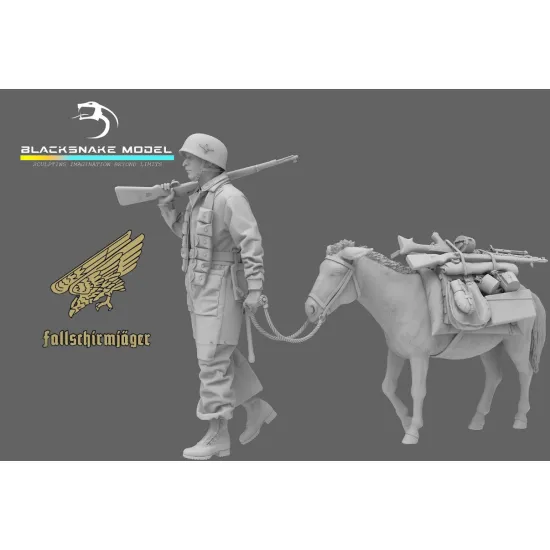 Black Snake Fsj-01 1/35 1 Fallschirmjager Leading A Donkey Resin Kit