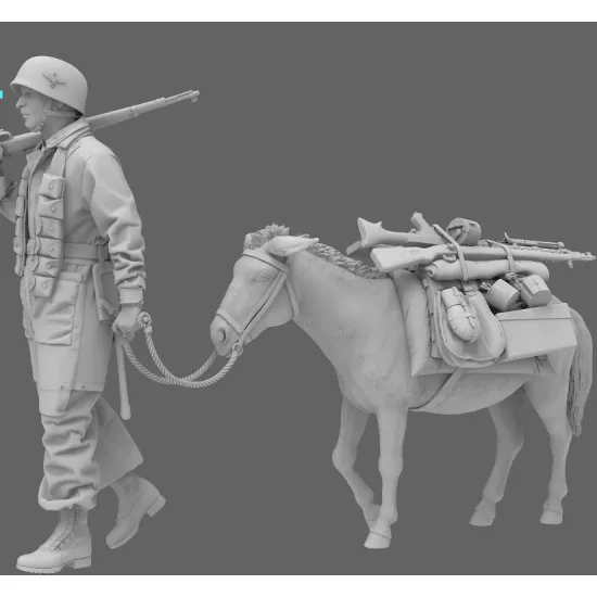 Black Snake Fsj-01 1/35 1 Fallschirmjager Leading A Donkey Resin Kit
