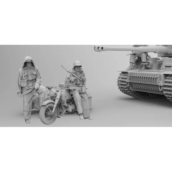 Black Snake Ttnkf-07 1/35 Infantryman Totenkopf In Winter Uniform Sidecar Crew Eastern Front