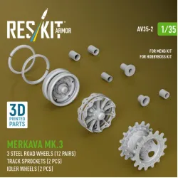 Reskit Rs-av35-0002 1/35 Merkava Mk 3 Steel Road Wheels 12 Pairs Track Sprockets 2 Pcs Idler Wheels 2 Pcs For Meng/Hobbyboss Kit 3d Printed