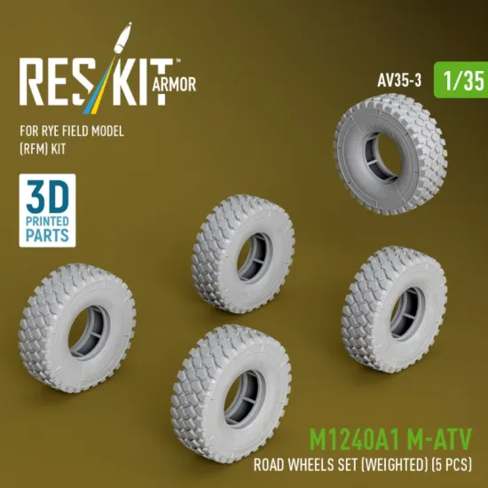 Reskit Rs-av35-0003 1/35 M1240a1 M-atv Wheels Set Weighted 5 Pcs For Rye Field Model Rfm Kit 3d Printed