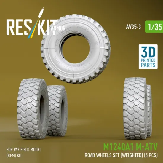 Reskit Rs-av35-0003 1/35 M1240a1 M-atv Wheels Set Weighted 5 Pcs For Rye Field Model Rfm Kit 3d Printed