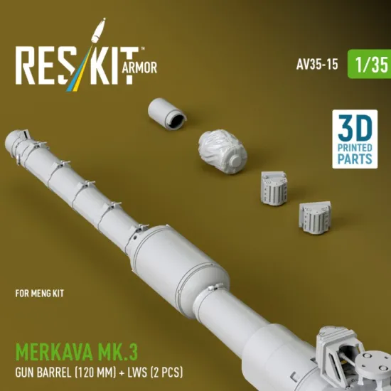 Reskit Rs-av35-0015 1/35 Merkava Mk 3 Gun Barrel 120 Mm Lws 2 Pcs For Meng Kit 3d Printed