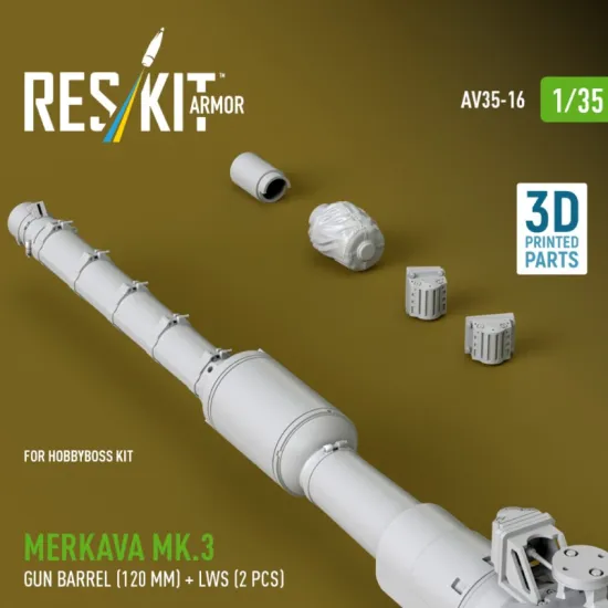 Reskit Rs-av35-0016 1/35 Merkava Mk 3 Gun Barrel 120 Mm Lws 2 Pcs For Hobbyboss Kit 3d Printed