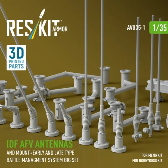 Reskit Rs-avu35-0001 1/35 Idf Afv Antennas And Mount Early And Late Type Battle Managment System Big Set 3d Printed