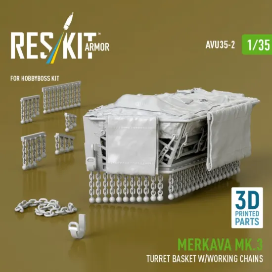 Reskit Rs-avu35-0002 1/35 Merkava Mk 3 Turret Basket W/Working Chains For Hobbyboss Kit 3d Printed
