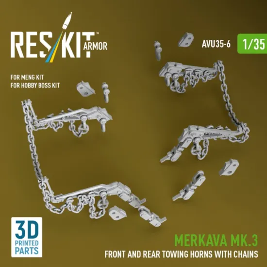 Reskit Rs-avu35-0006 1/35 Merkava Mk 3 Front And Rear Towing Horns With Chains For Meng/Hobby Boss Kit 3d Printed