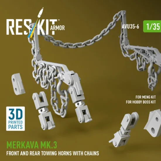 Reskit Rs-avu35-0006 1/35 Merkava Mk 3 Front And Rear Towing Horns With Chains For Meng/Hobby Boss Kit 3d Printed