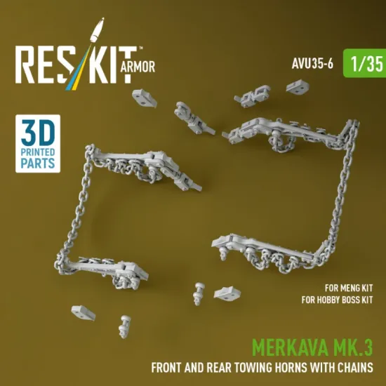 Reskit Rs-avu35-0006 1/35 Merkava Mk 3 Front And Rear Towing Horns With Chains For Meng/Hobby Boss Kit 3d Printed