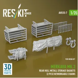 Reskit Rs-avu35-0007 1/35 Merkava Mk 3 Rear Hull Metall Storage Baskets 2 Pcs W/Workable Chains For Meng Kit 3d Printed