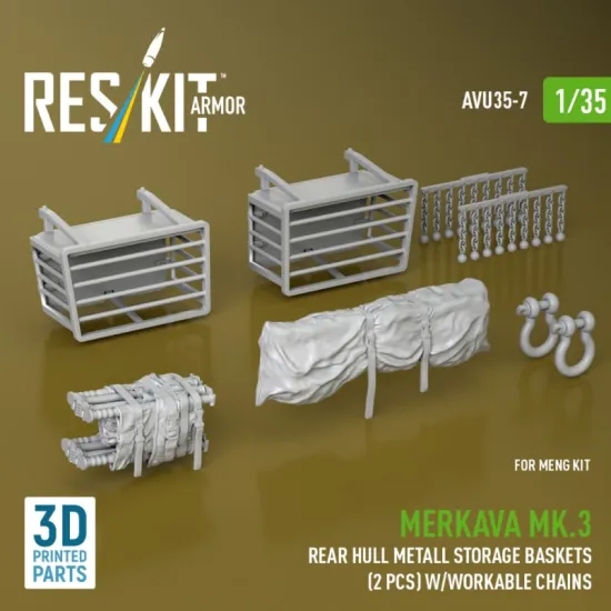 Reskit Rs-avu35-0007 1/35 Merkava Mk 3 Rear Hull Metall Storage Baskets 2 Pcs W/Workable Chains For Meng Kit 3d Printed