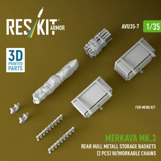 Reskit Rs-avu35-0007 1/35 Merkava Mk 3 Rear Hull Metall Storage Baskets 2 Pcs W/Workable Chains For Meng Kit 3d Printed