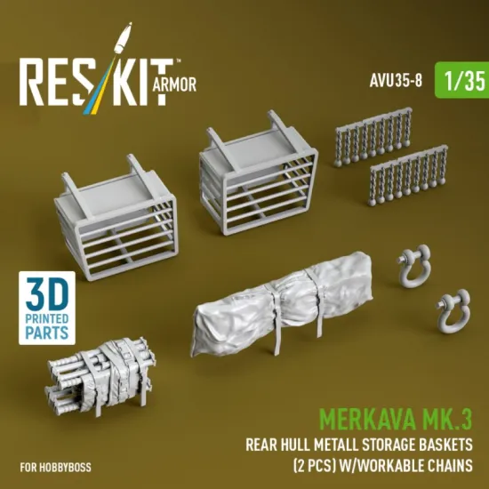 Reskit Rs-avu35-0008 1/35 Merkava Mk 3 Rear Hull Metall Storage Baskets 2 Pcs W/Workable Chains For Hobbyboss Kit 3d Printed